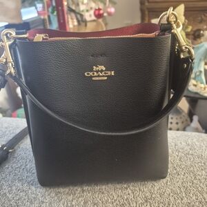 Coach Black Leather Crossbody Bucket Bag